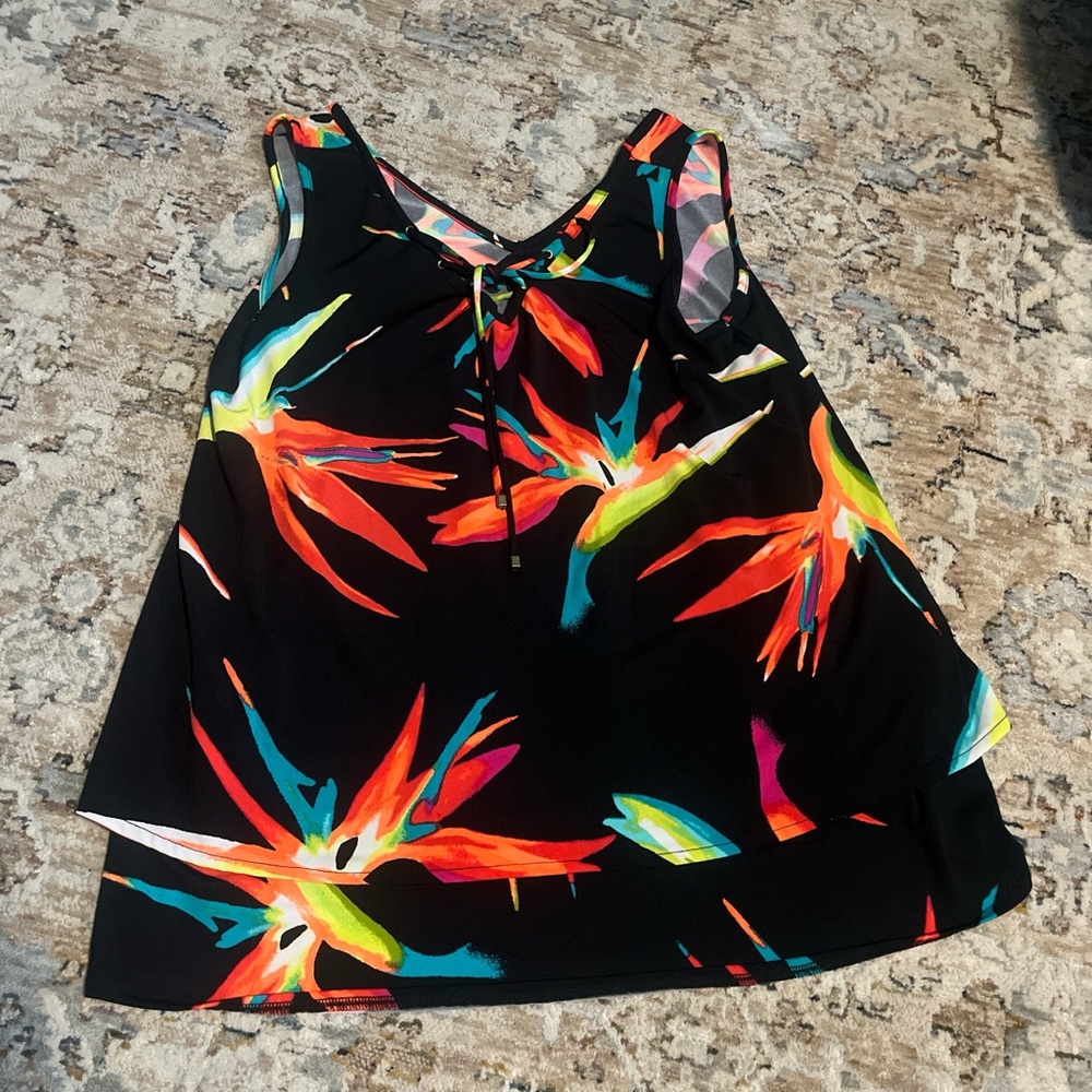 Petite Black Multicolor floral Lace-Up Top